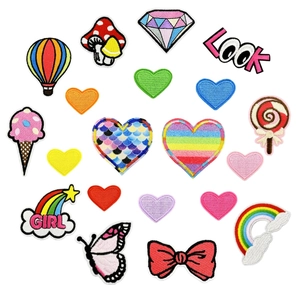 Cartoon Rainbow Heart Embroidery Patch Polyester Iron On Appliques For Kids Clothing DIY Decorative Badges Patchwork