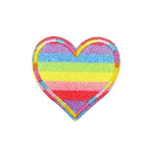Rainbow sequin heart patch with colorful embroidery edge for DIY clothing decoration