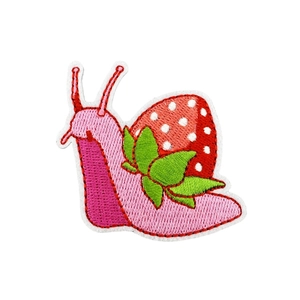 Cartoon strawberry snail embroidered patch DIY clothing accessory with red polka dots
