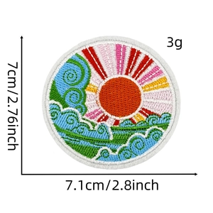 Outdoor sunrise landscape embroidery patch with sunset waves for travel clothing decor