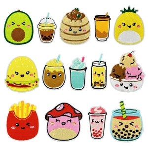 Cute Cartoon Food Embroidered Iron On Patches Hamburger Ice Cream Avocado Kawaii DIY Clothing Bag Applique Ornaments