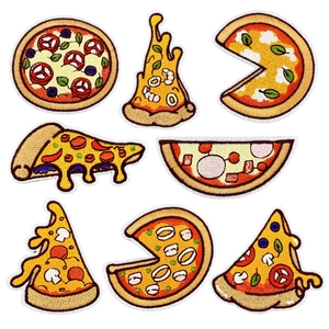 Creative Pizza Embroidery Patches Cartoon Food Embroidered Applique Iron On Badges For Clothing Hats Bags DIY Decoration