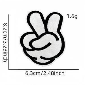 Écusson thermocollant geste de victoire, applique brodée 8,2x6,3cm pour vêtements