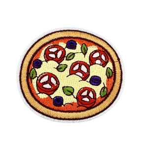 Round pizza embroidered iron-on patch for clothing and accessories decoration