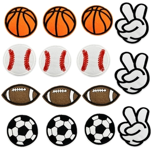 Écussons Brodés Thermocollants de Ballons de Sport Dessin Animé Basketball Baseball Rugby Football Geste de la Main Applique DIY Décoration