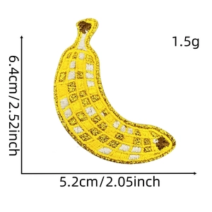 Toppa ricamata a banana con bordo dorato glitterato, dimensioni 6.4x5.2cm per vestiti