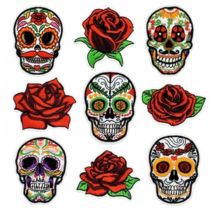 Patch Ricamate Messicane Per Il Giorno Dei Morti Teschio Rosa Stile Punk Da Stirare Cucire Riparazione Abbigliamento Toppe Decorative