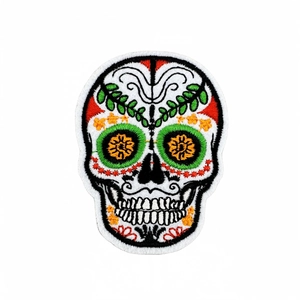 Toppa ricamata teschio di zucchero messicano con fiori colorati per abiti Halloween