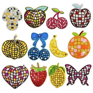 Patch da Ricamo a Forma di Frutta in Stile Disco Ball Glitter a Scacchi Patch Termoadesive per Abbigliamento Fai da Te