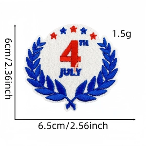 Detailed view showing dimensions 6.5x6cm for July 4th embroidered patriotic patch