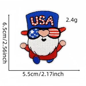 Detailed macro view of an American USA gnome embroidery patch with high density stitching