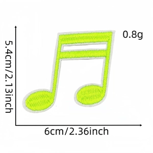 Size measurements of yellow eighth note music patch with 5.4cm height and 6cm width