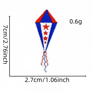Detail view of kite-shaped embroidery patch with dimensions 7x2.7cm for clothing