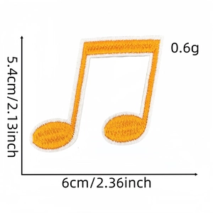 Detail view of orange eighth note embroidery patch showing 6cm x 5.4cm dimensions