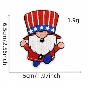 Detailed size specifications for embroidered US flag gnome patch, 6.5cm height dimension