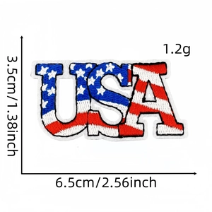 Detailed close-up of USA flag patch with red white and blue embroidery stitching texture