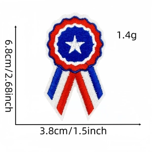 Detailed embroidery patch dimensions 6.8cm height by 3.8cm width in red white blue