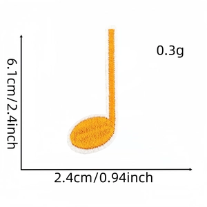 Detailed view of orange musical note embroidery patch with 6.1cm height and white border