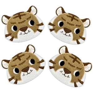 Set of 4 cartoon tiger head chenille towel embroidery patches for clothing decoration