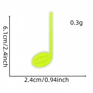 Technical size guide for neon green music note embroidery patch with 6.1cm height
