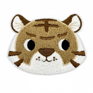Vibrant tiger head chenille embroidery patch for decorative clothing repair on white background