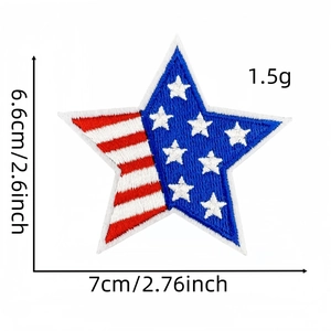 Detailed embroidery of star-shaped American flag patch with precise size dimensions