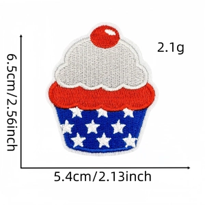 Detailed view of cupcake embroidery patch with American flag design and dimensions