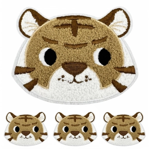 Chenille Tiger Head Embroidery Patch Iron On Applique DIY Animal Badge For Clothing Sweater Hoodie Jacket Decor