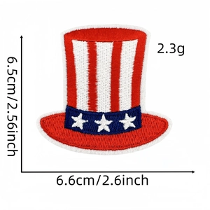 Patriotic Uncle Sam hat embroidered patch with red and white stripes and stars