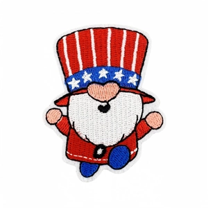 Patriotic gnome embroidery patch with American flag pattern for clothing and accessories