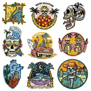 Écussons Brodés Rétro Américains Colorés Crâne Paysage Voiture Pour Vêtements Graffiti De Dessin Animé Écussons Décoratifs En Tissu