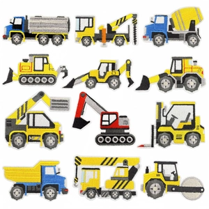 Cartoon Yellow Construction Vehicle Embroidery Patches Excavator Crane Bulldozer For Kids Clothing Bag Decoration Repair