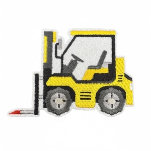 Yellow forklift embroidered patch for kids clothing with detailed needlework and stitching