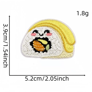 Cartoon sushi embroidered patch with cute face, iron-on DIY patch, 5.2cm x 3.9cm size