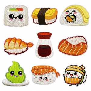 Cartoon Sushi Embroidered Patches Salmon Rice Ball Tamago Shrimp DIY Iron On Appliques For Clothing Bag Decoration Embroidered Patches