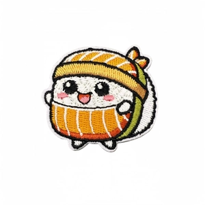 Cute salmon sushi rice ball embroidered patch with cartoon face for DIY apparel