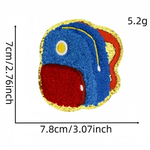 Backpack-shaped chenille towel patch with gold sequins for kids' clothing DIY