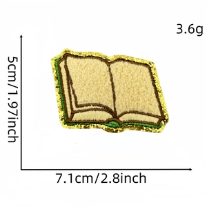 Cartoon book embroidery patch with gold sequins and towel texture for school bags