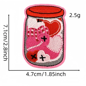 Toppa ricamata a forma di barattolo con cuori rosa per valigie e scrapbooking