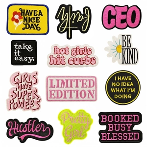 Polyester Embroidered Patches For Clothing Cartoon Letter Slogan Iron On Sew On Decorative Badge Applique DIY Accessories