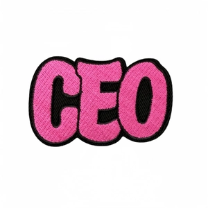 Pink CEO letter embroidered patch with black border for clothing iron-on application