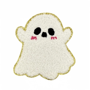 Halloween chenille ghost patch with gold sequin border and embroidery for DIY clothing