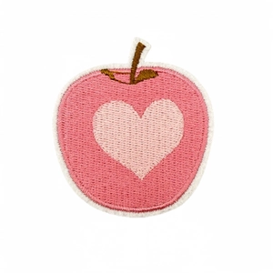 Pink heart apple embroidered iron-on patch for clothing and accessories DIY