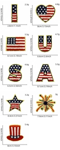 Spécifications de taille pour écussons brodés patriotiques avec drapeau américain et mesures