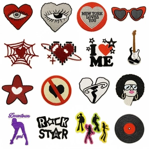 Cartoon Y2K Rock Style Embroidered Patches Heart Eye Guitar Record Star Pattern DIY Iron On Applique For Clothing Accessories
