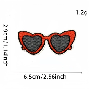 Y2K style heart shaped sunglasses embroidery patch with orange frame and white border