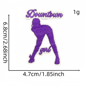 Downtown Girl embroidered purple Y2K iron-on patch for clothing accessories, 6.8cm height
