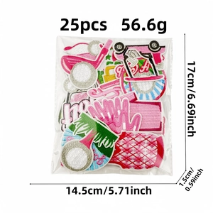 Set of 25 pink cartoon golf embroidery patches with bags, gloves, and sports gear