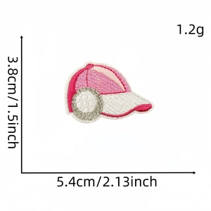 Pink and white golf cap embroidered patch with size dimensions 3.8x5.4 cm