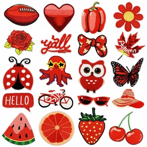 Red Series Embroidery Patches Set Fruit Flower Animal Iron On Patches For Clothing DIY Sew On Appliques For Jackets Backpacks